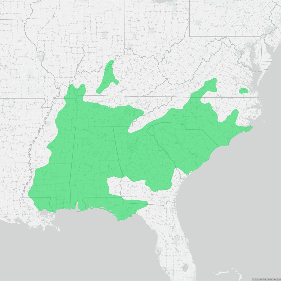 Range map for Southeastern Crowned Snake