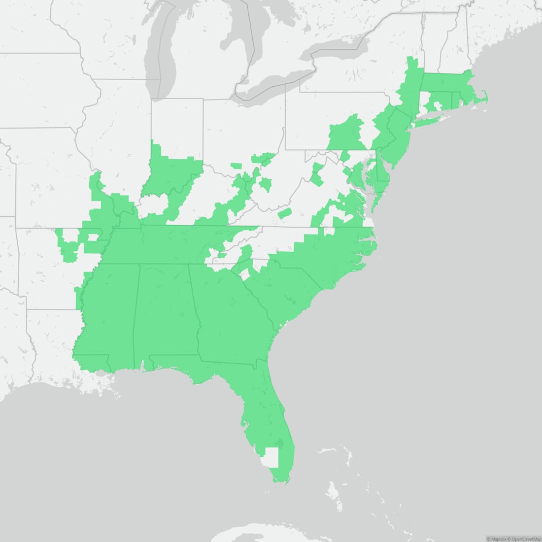 Range map for Eastern Spadefoot