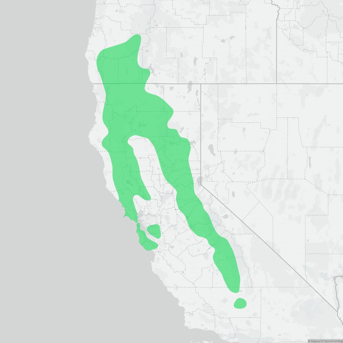 Range map for California Mountain Kingsnake