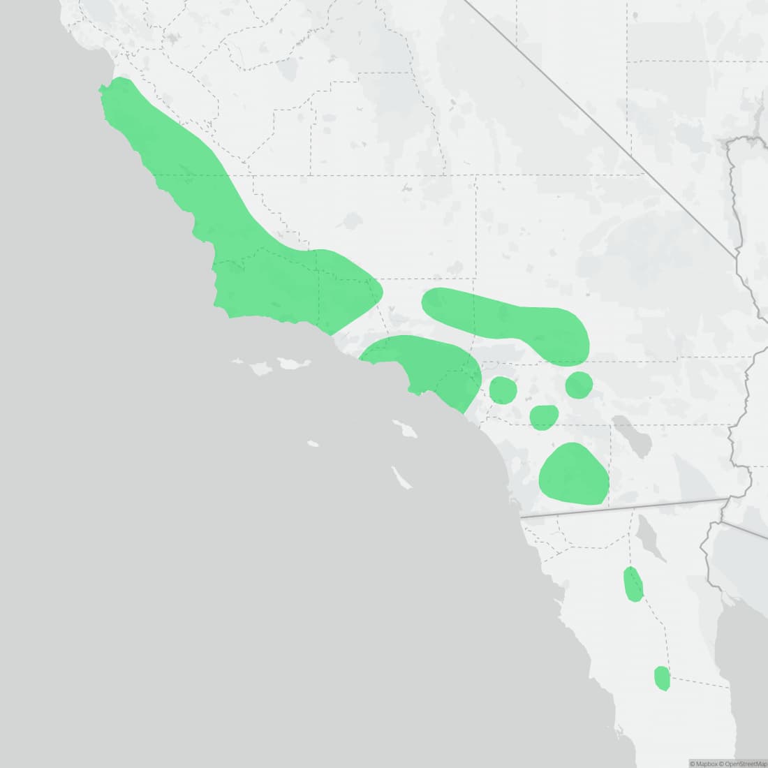 Range map for Coast Mountain Kingsnake