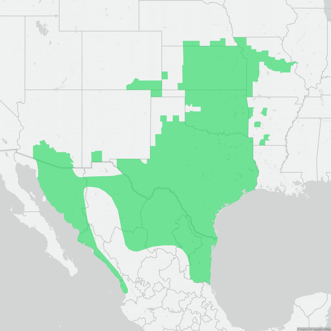 Range map for Western Narrow-mouthed Toad