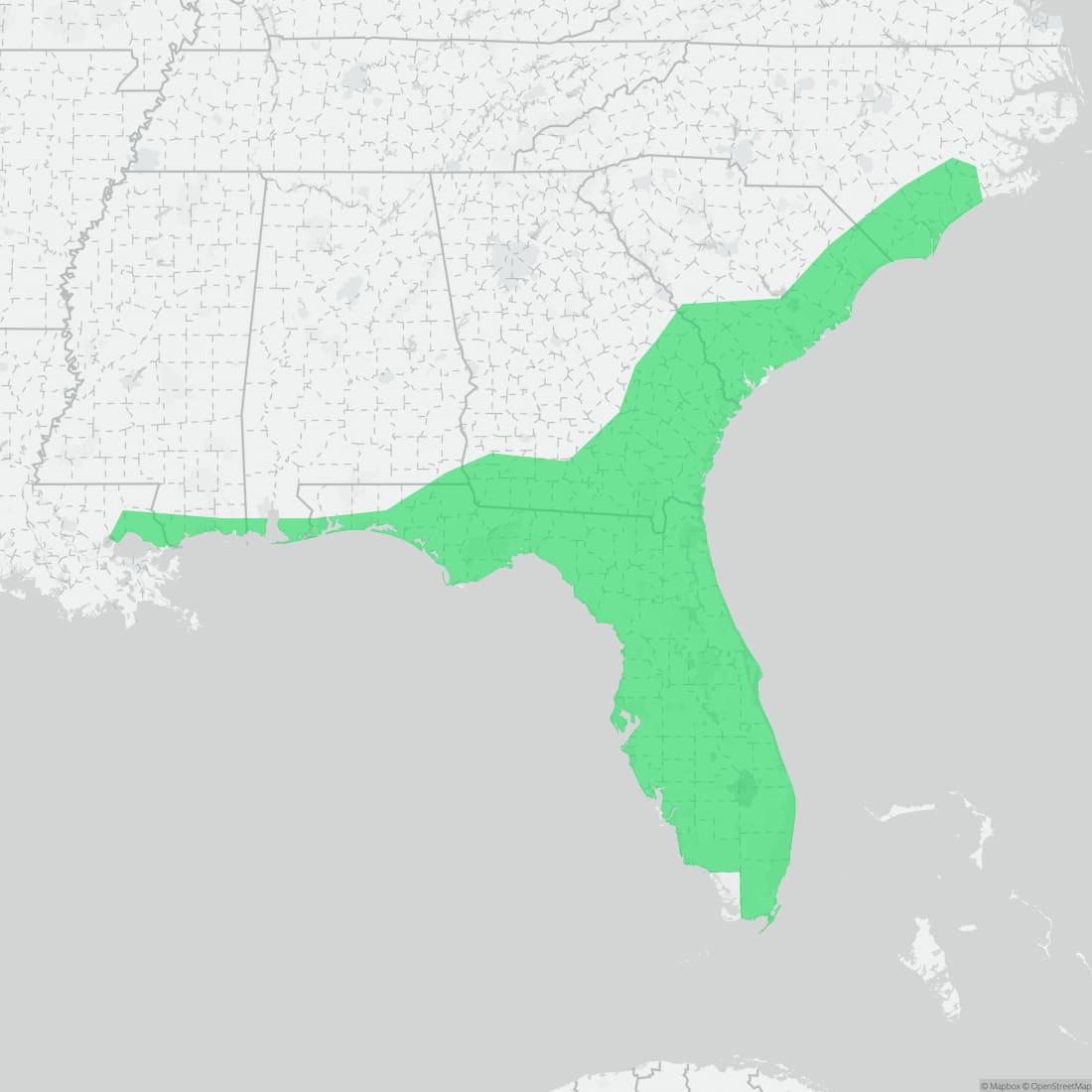 Range map for Coastal Plain Dwarf Salamander