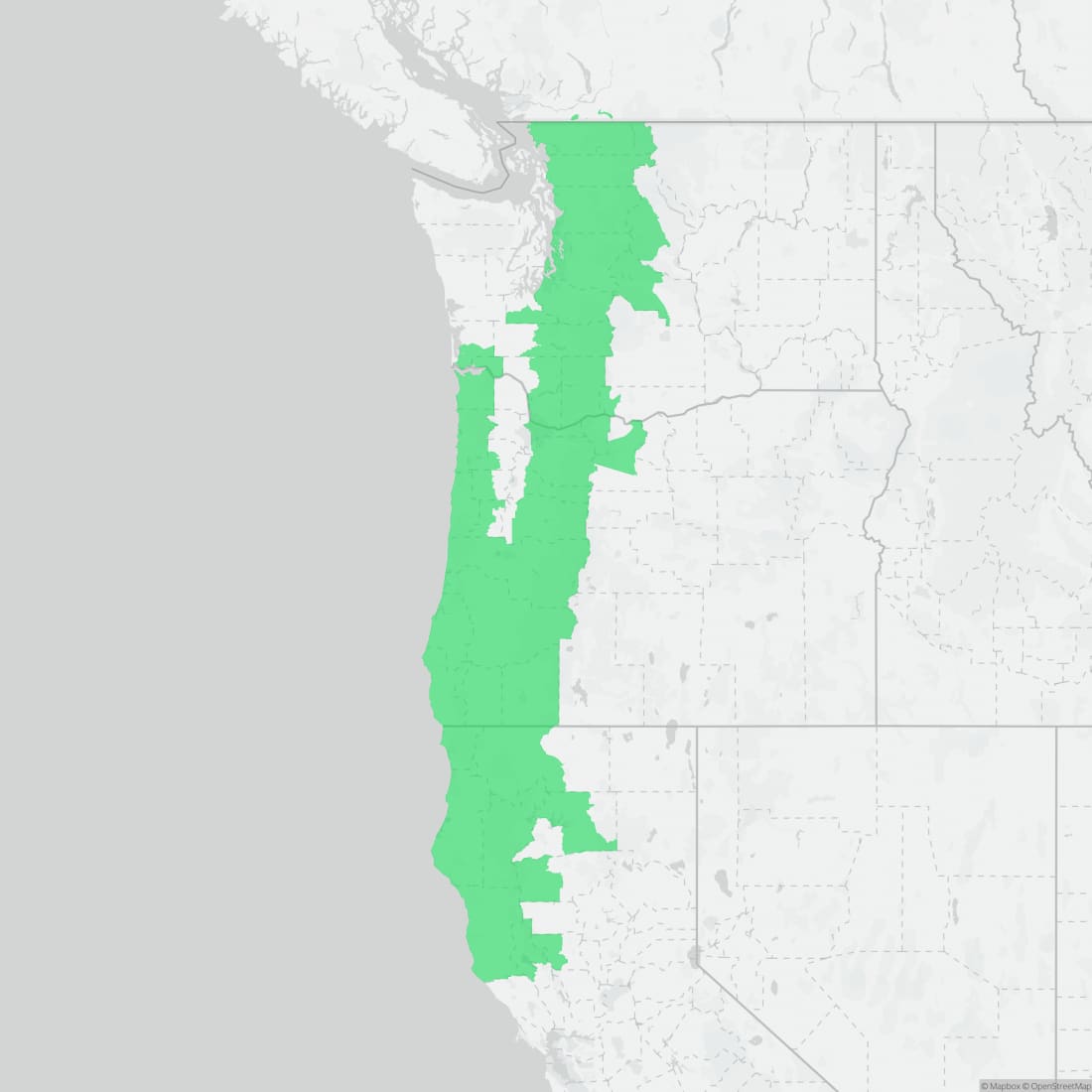 Range map for Coastal Giant Salamander