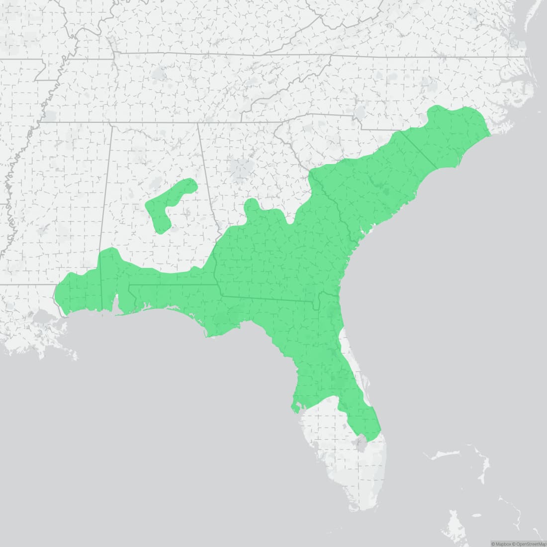 Range map for Southern Hognose Snake