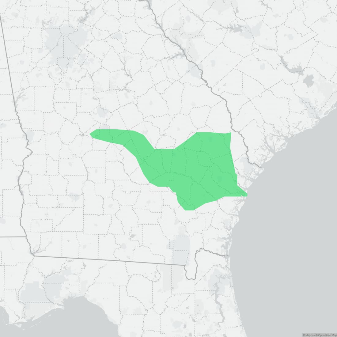 Range map for Ocmulgee Slimy Salamander