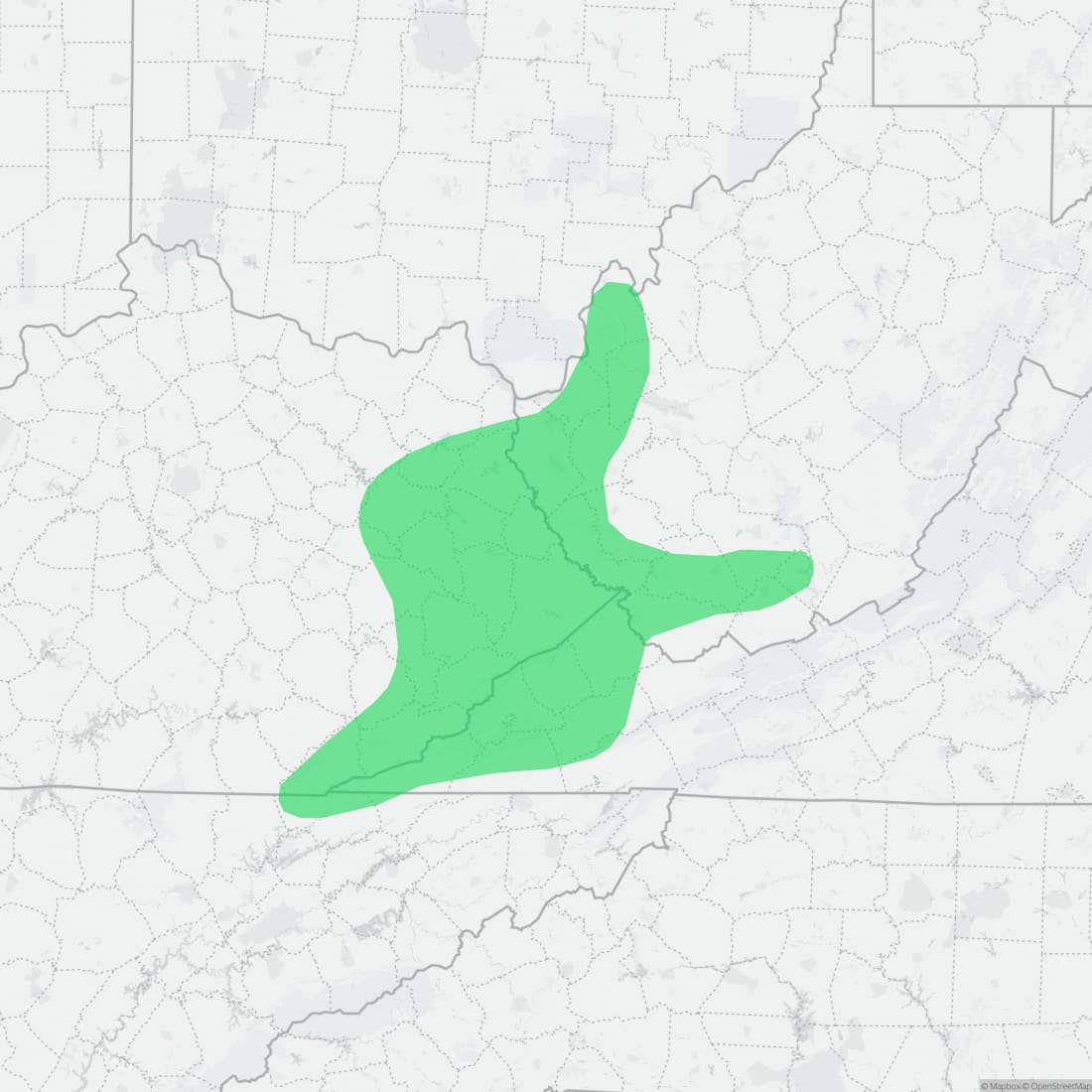 Range map for Cumberland Plateau Salamander