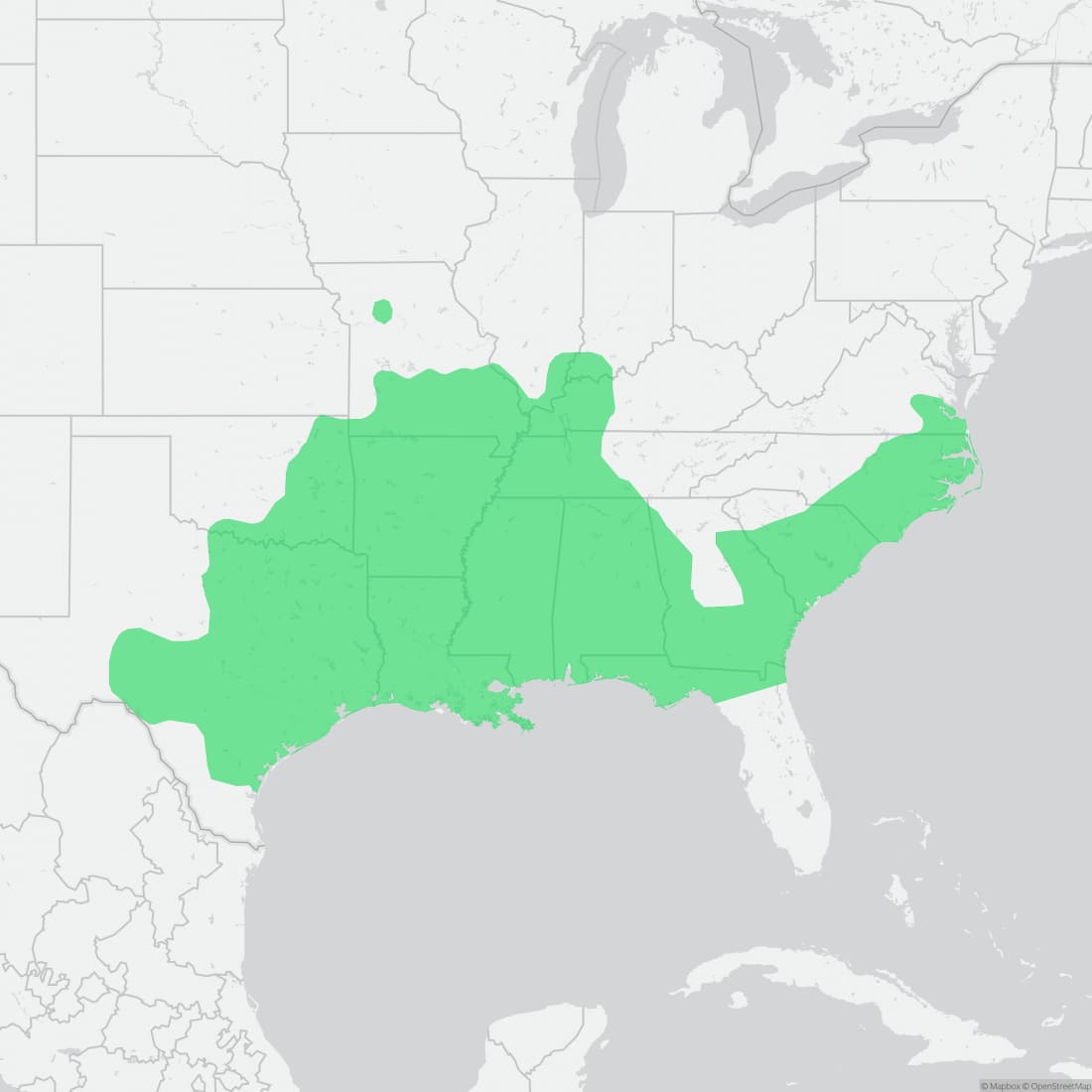 Range map for Northern Cottonmouth