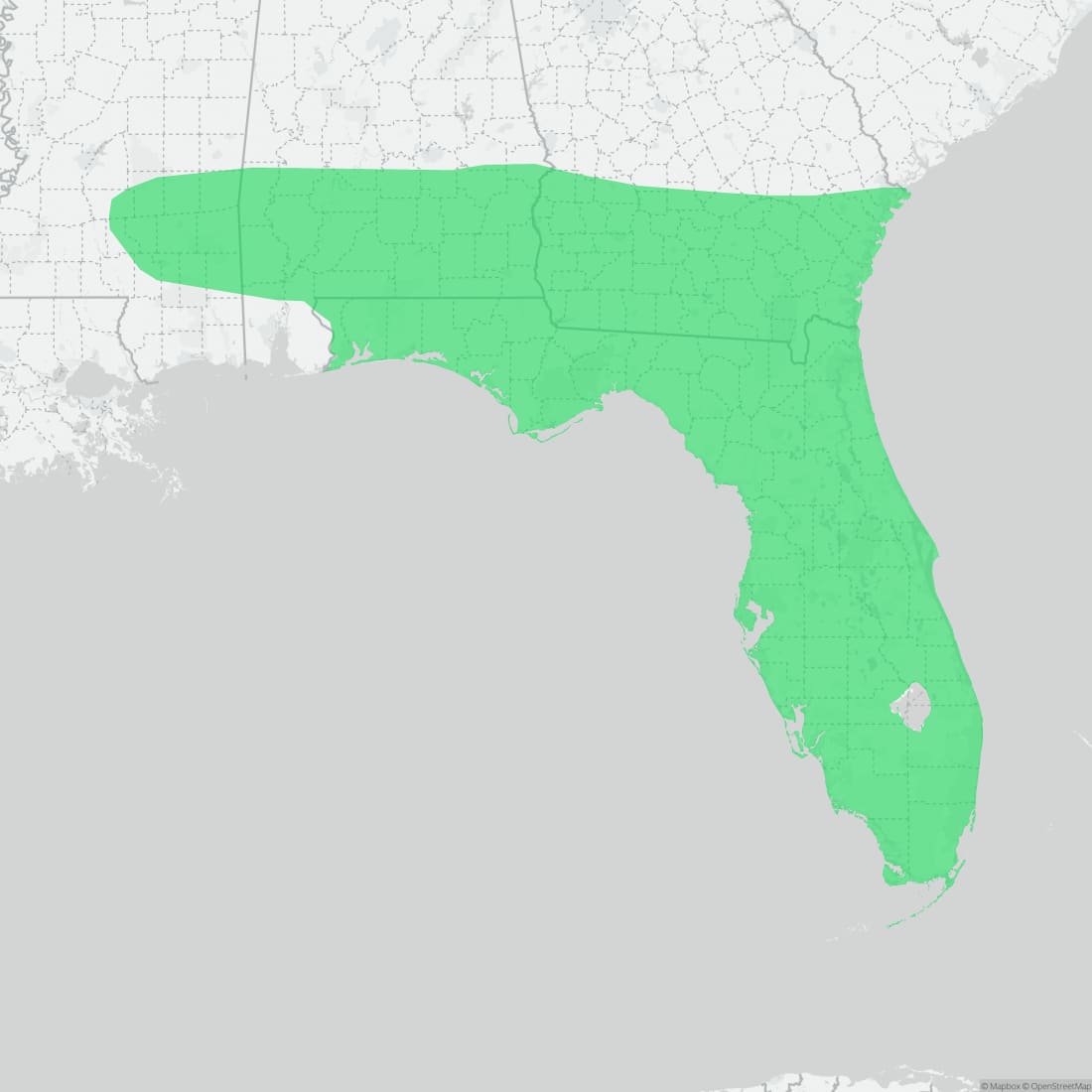 Range map for Florida Cottonmouth