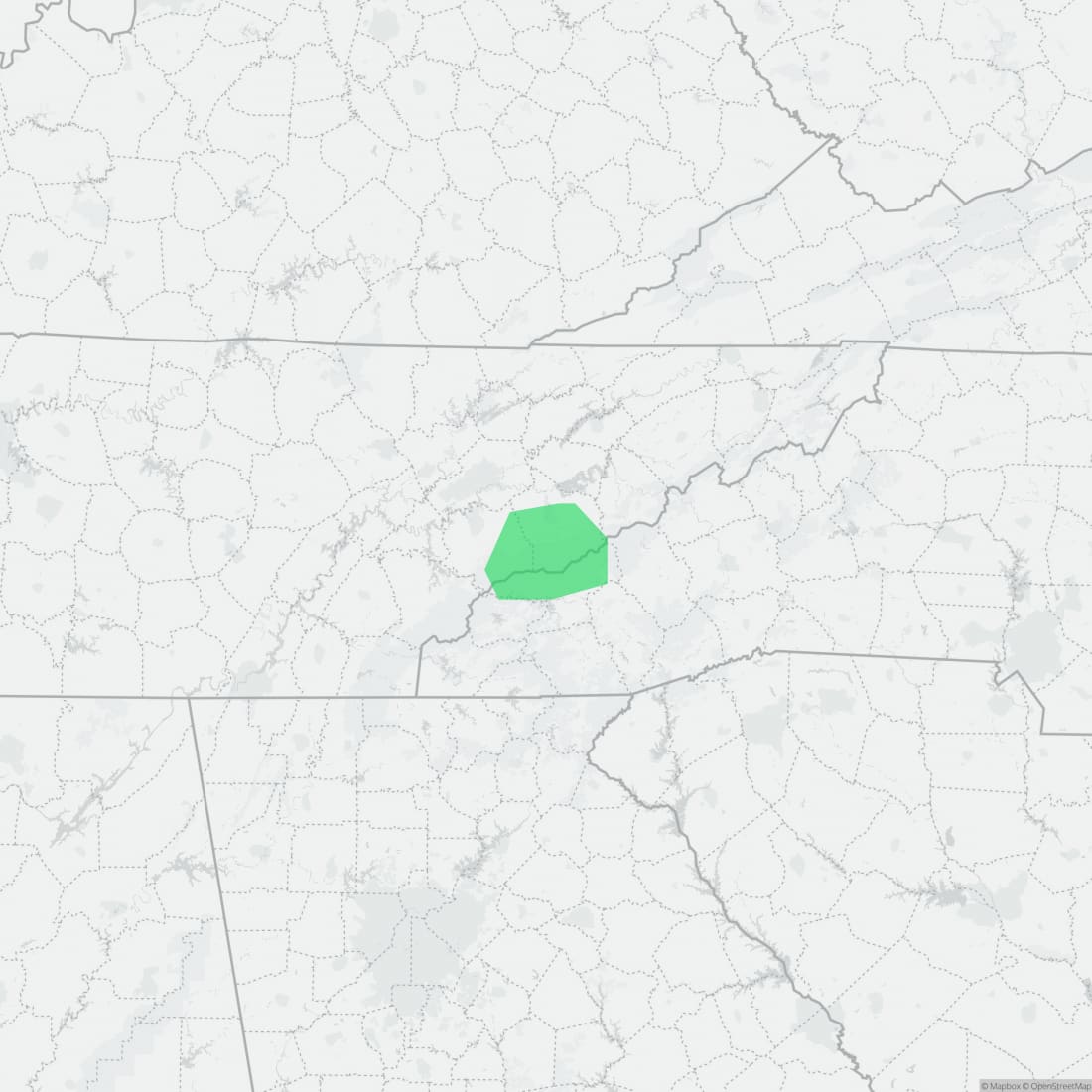 Range map for Cherokee Blackbelly Salamander