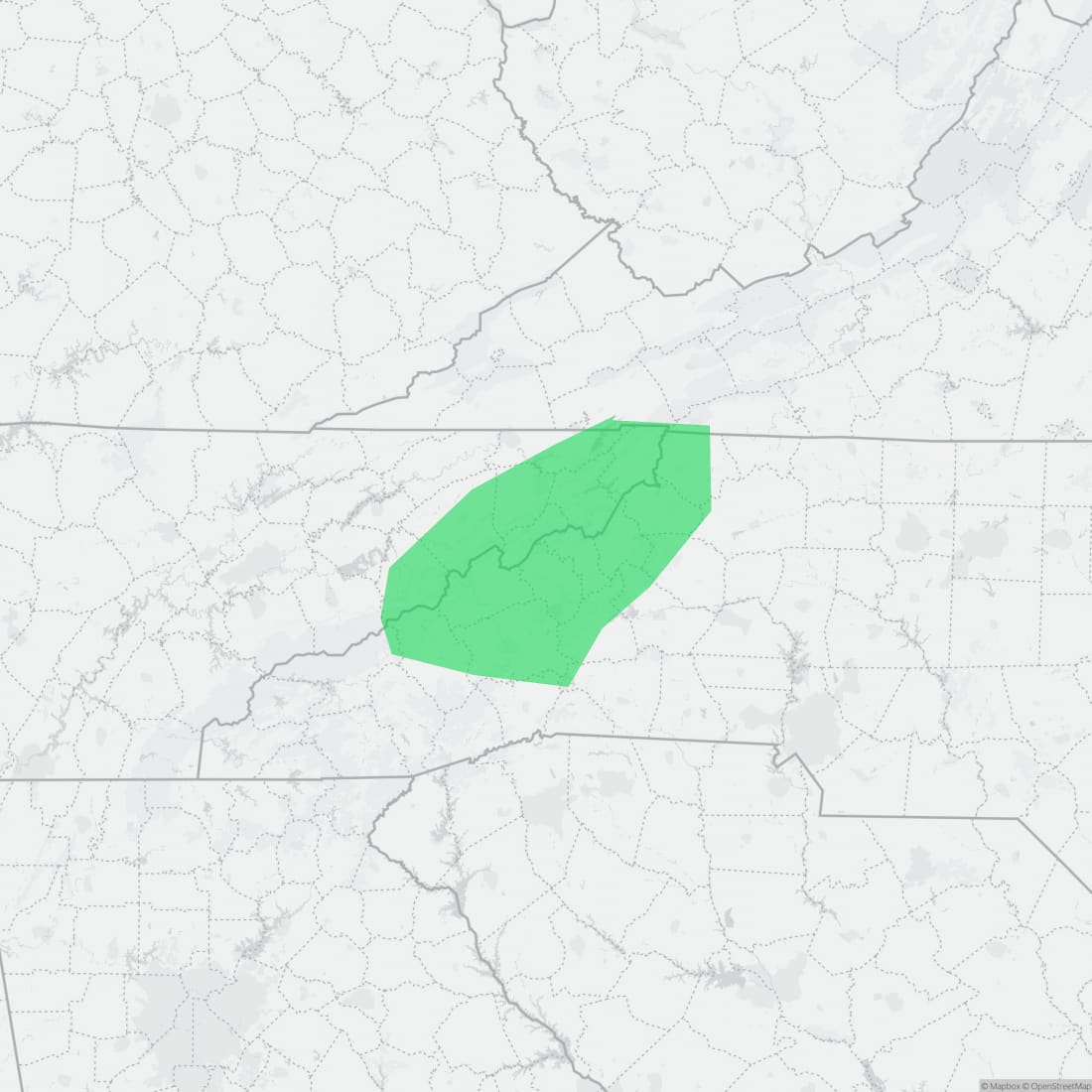 Range map for Blue Ridge Blackbelly Salamander