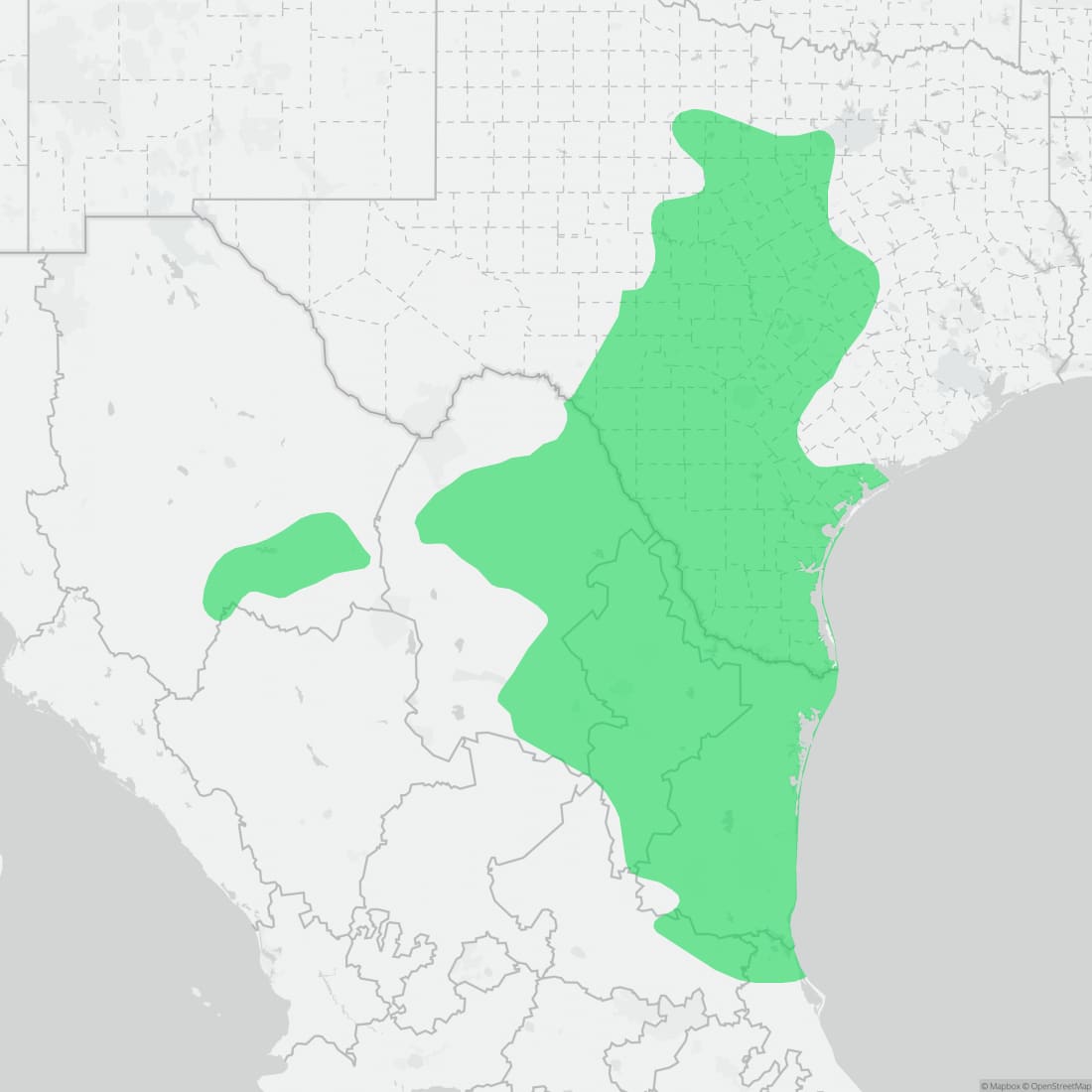 Range map for Texas Patch-nosed Snake