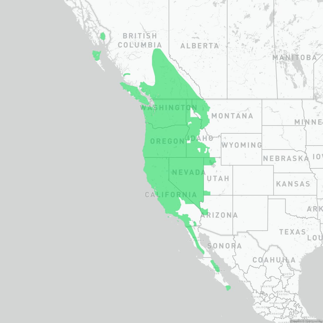 Range map for Pacific Chorus Frog