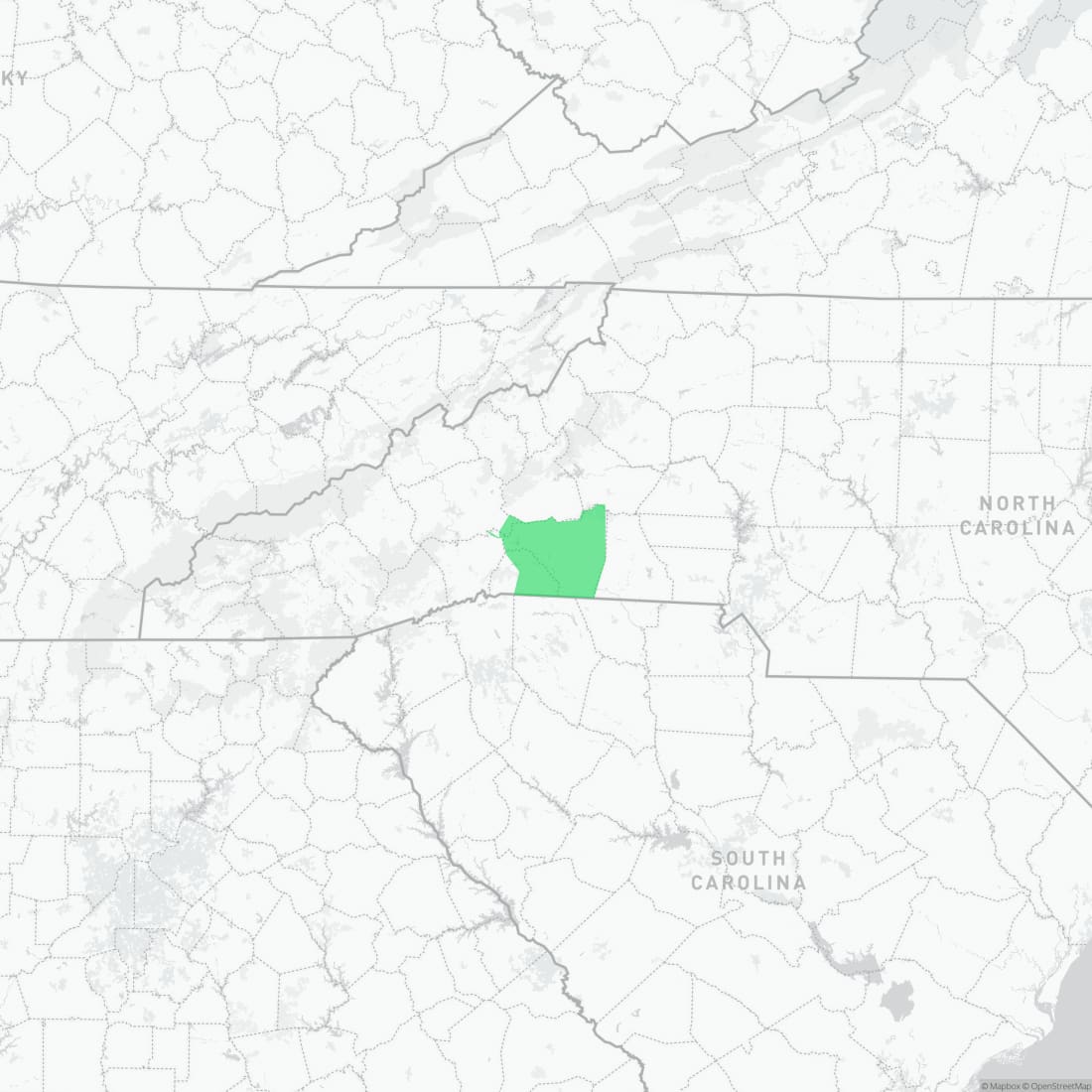 Range map for Hickory Nut Gorge Green Salamander