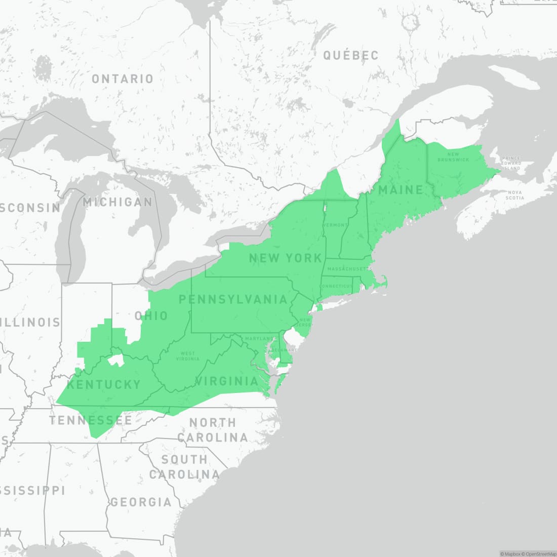 Range map for Northern Dusky Salamander