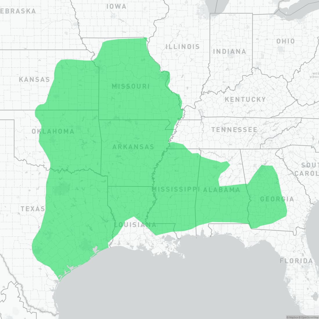 Range map for Three-toed Box Turtle